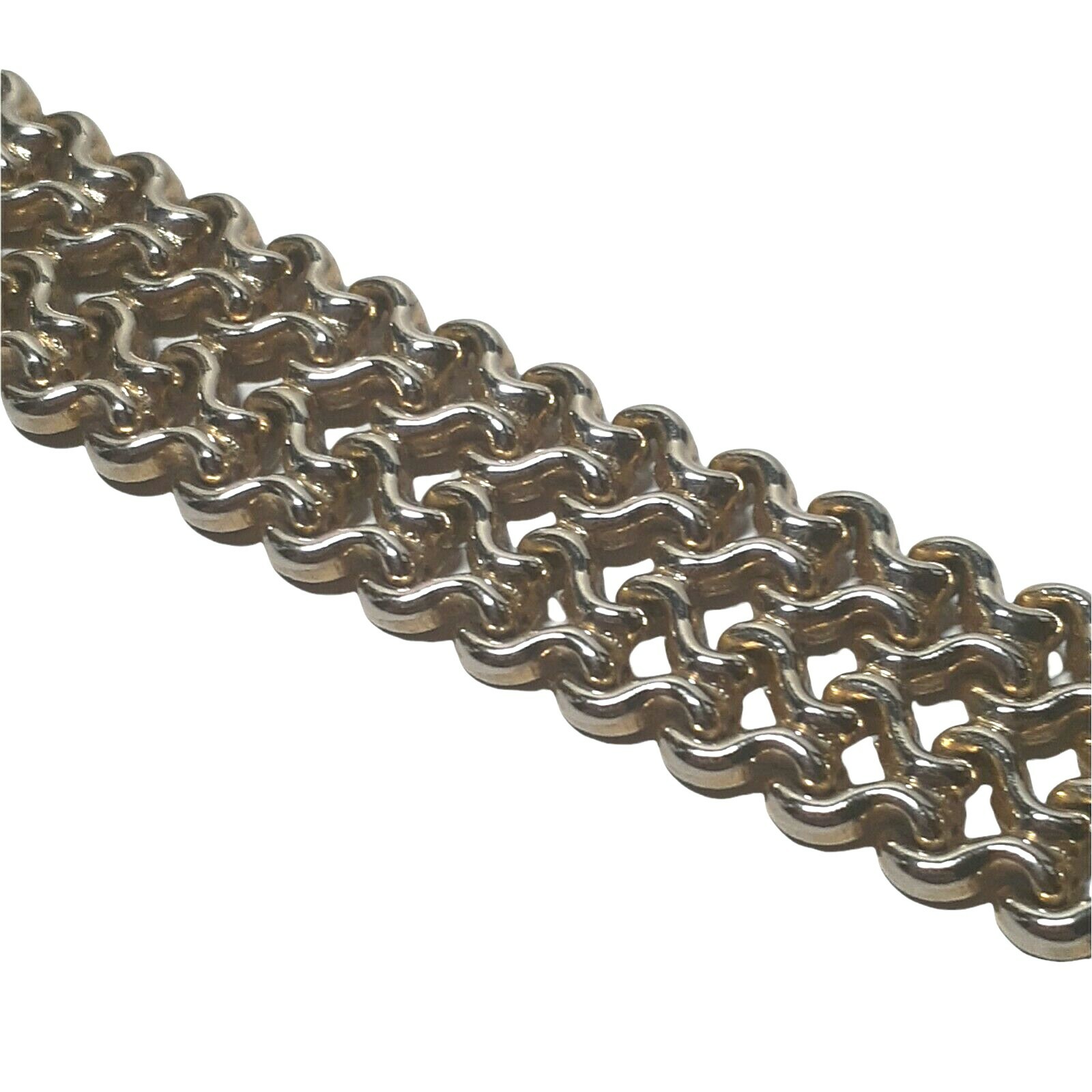 VTG Brass Plated Metal Double Width Chain with Fold Over Clasp Art Deco