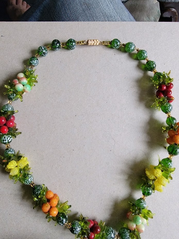 Vintage 1950’s Venetian Murano Glass Multi Color FRUIT SALAD Cluster Necklace