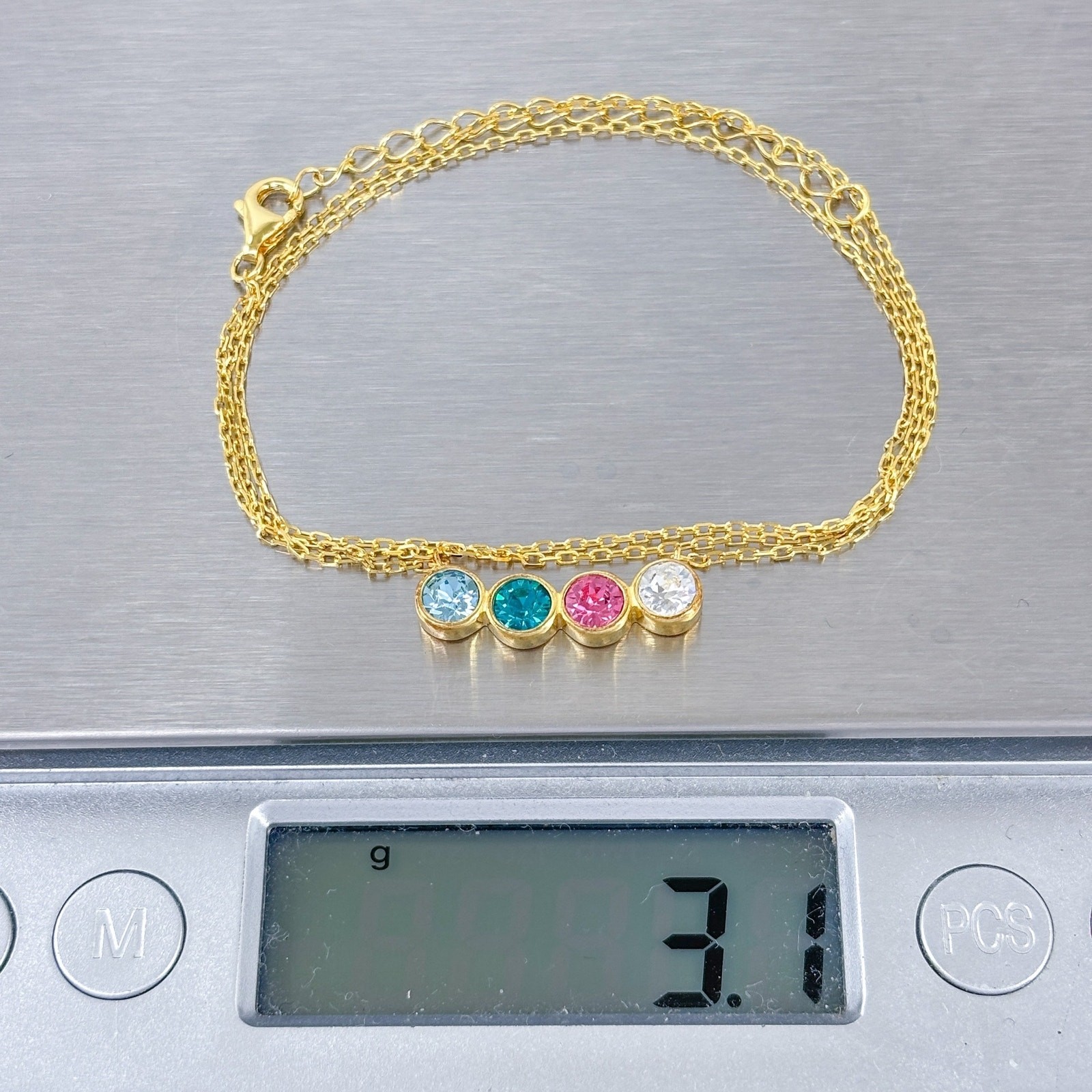 Vintage Gold-Tone Sterling Silver Multi-Color Cubic Zirconia Necklace 16″-18″