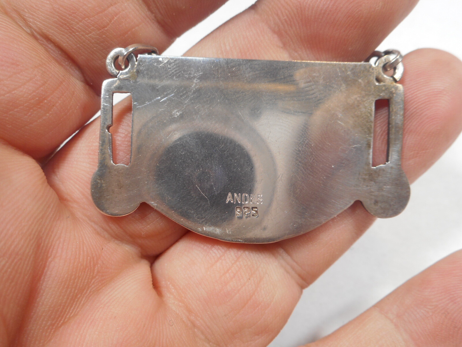 Face of Man Sticking His Tongue Unusual NECKLACE Signed ANDES Vintage Sterling