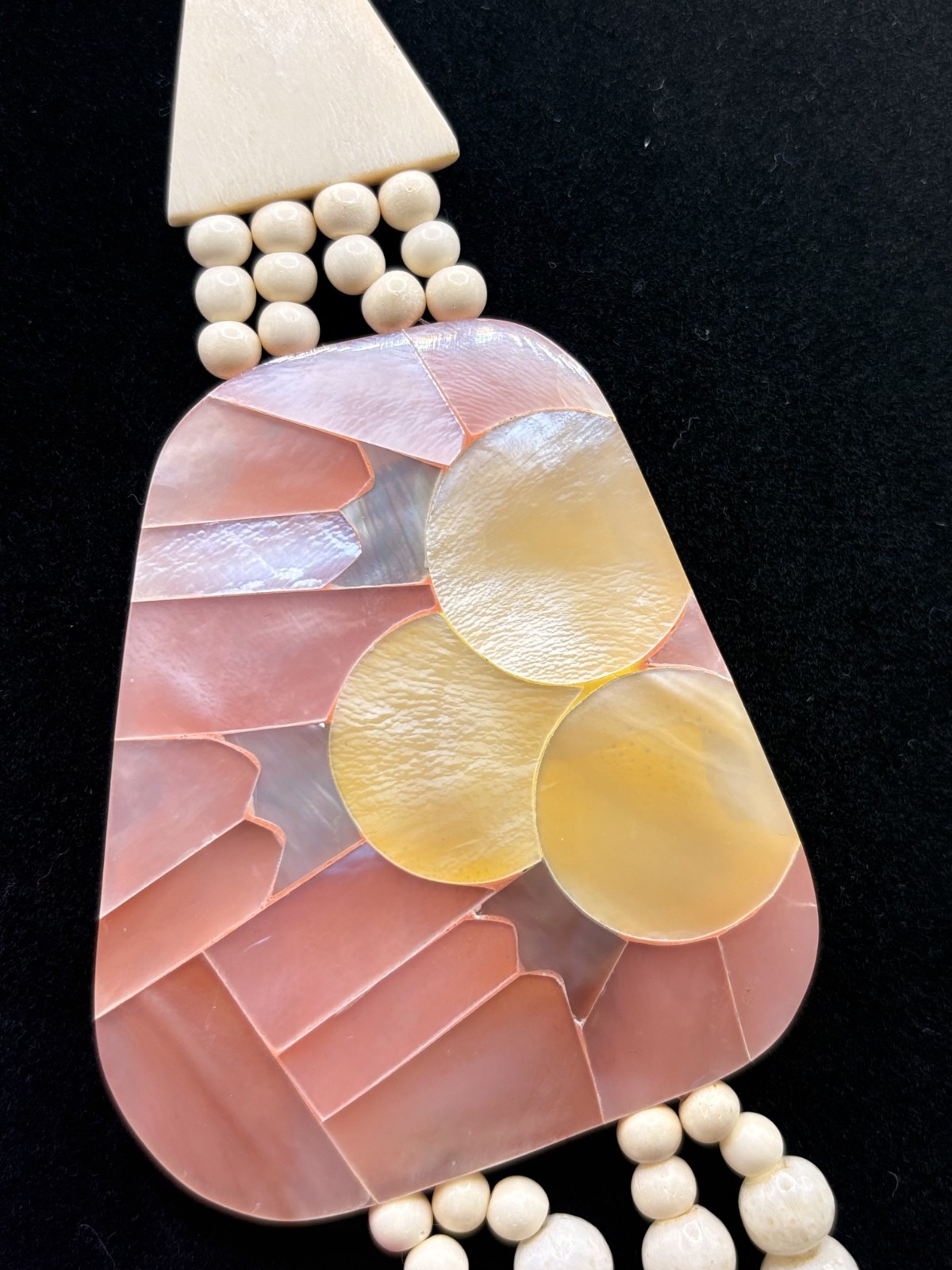 Vintage Bone Bovine Necklace Hand Carved Beaded 4 Strand