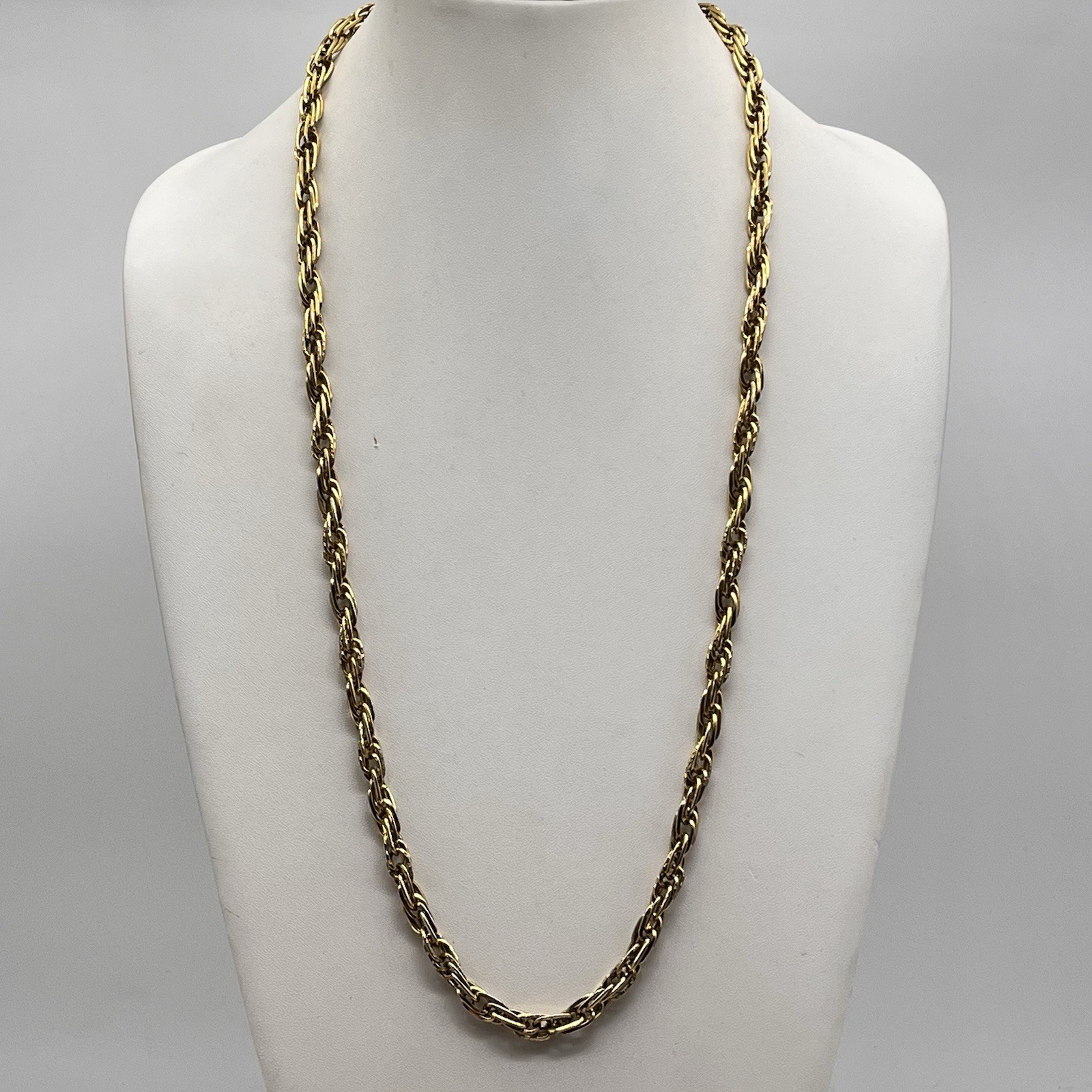 Vintage Rope Chain Necklace Thick Gold Tone Fancy Clasp 28″