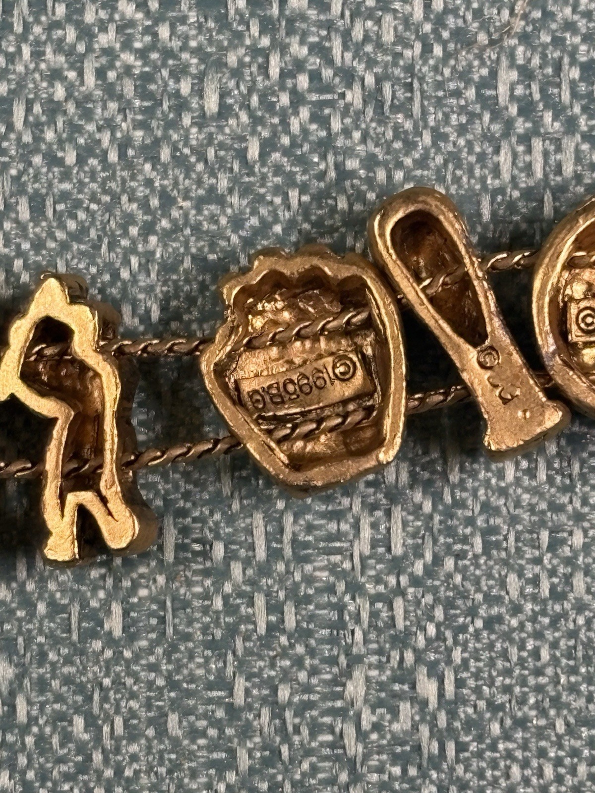 Vintage 1990’s TOFA Baseball Theme Bracelet Charms Gold Tone Made In Korea