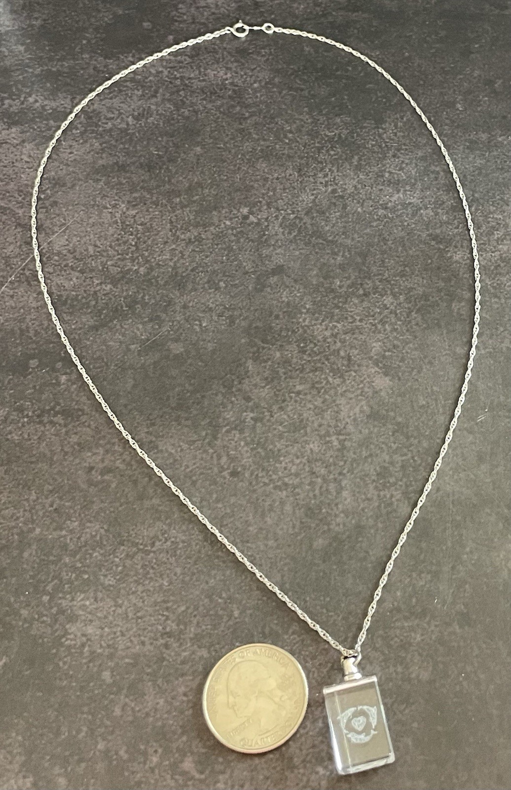 Vintage Dolphin Heart Clear Square Charm Silver Chain