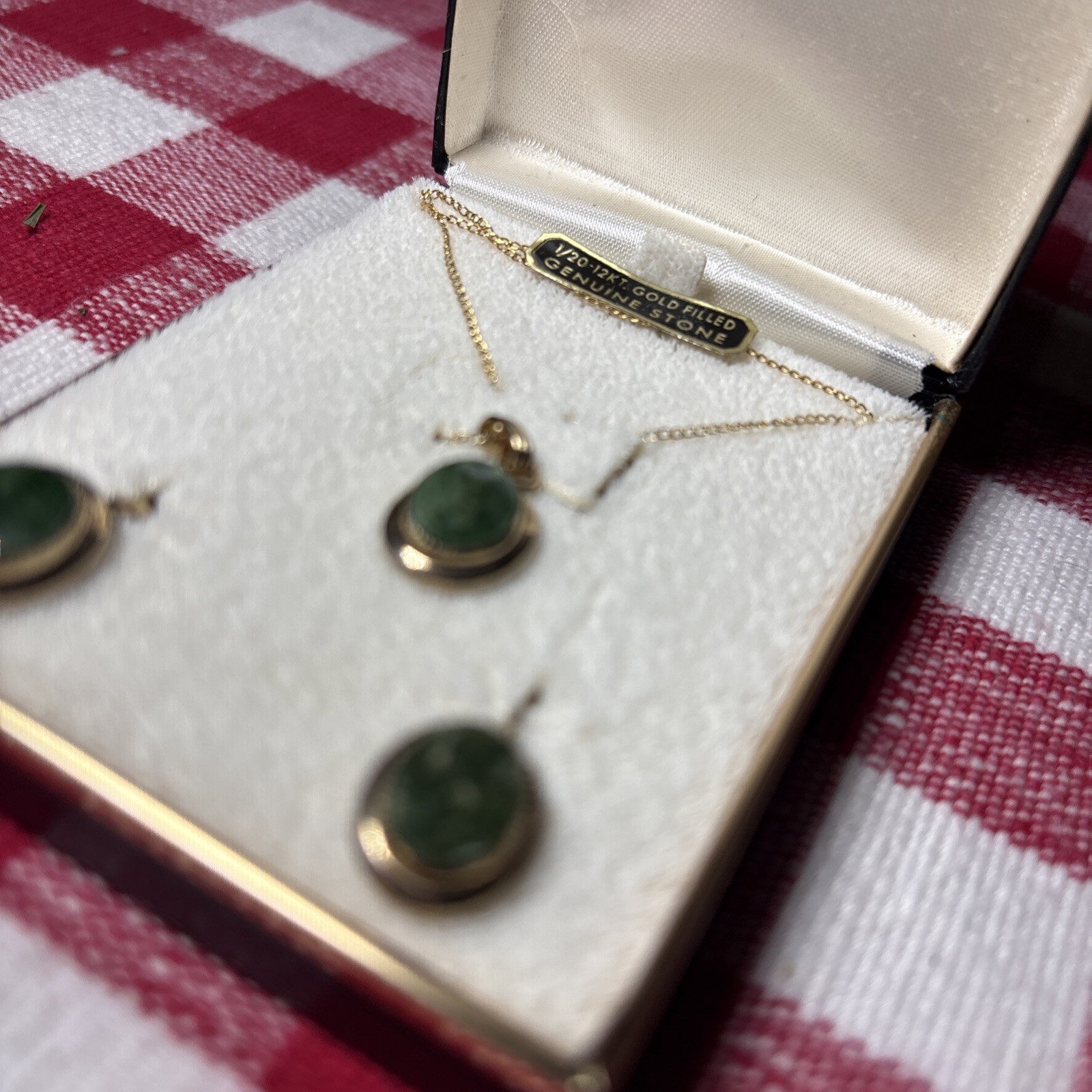 Lady Coventry 12 kt gold filled Jade pendant and screw earrings in original box