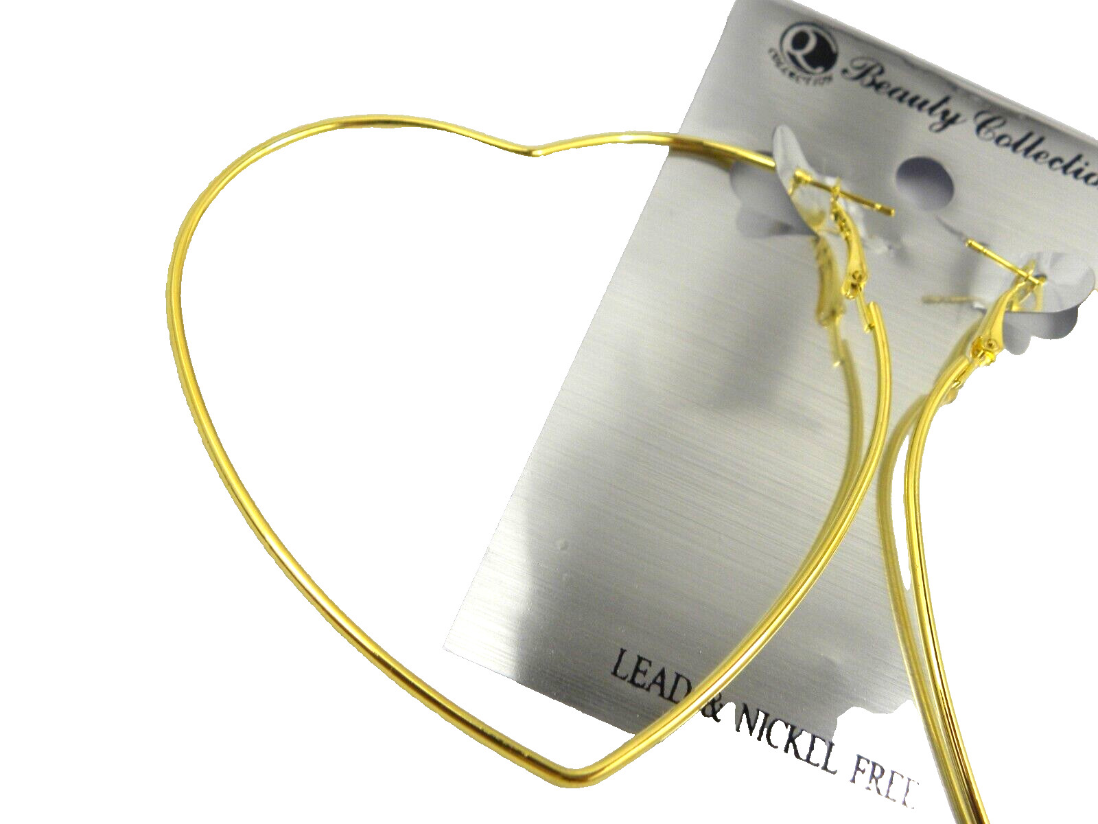 XL Heart Dangle Earrings Statement Gold Tone Pierced Nickel Free