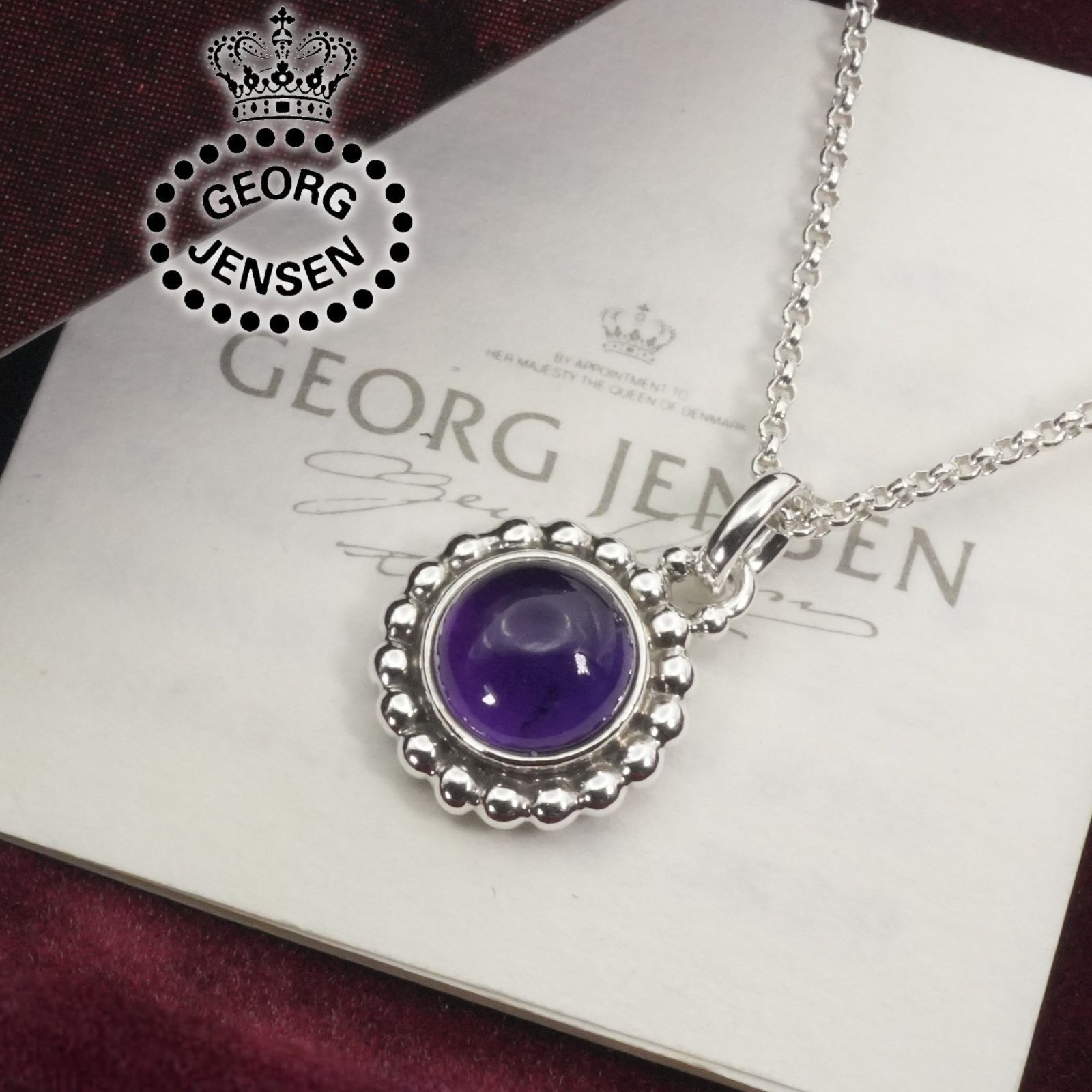 Georg Jensen No.9A Necklace Silver 925 Amethyst Purple Pendant Vintage Denmark