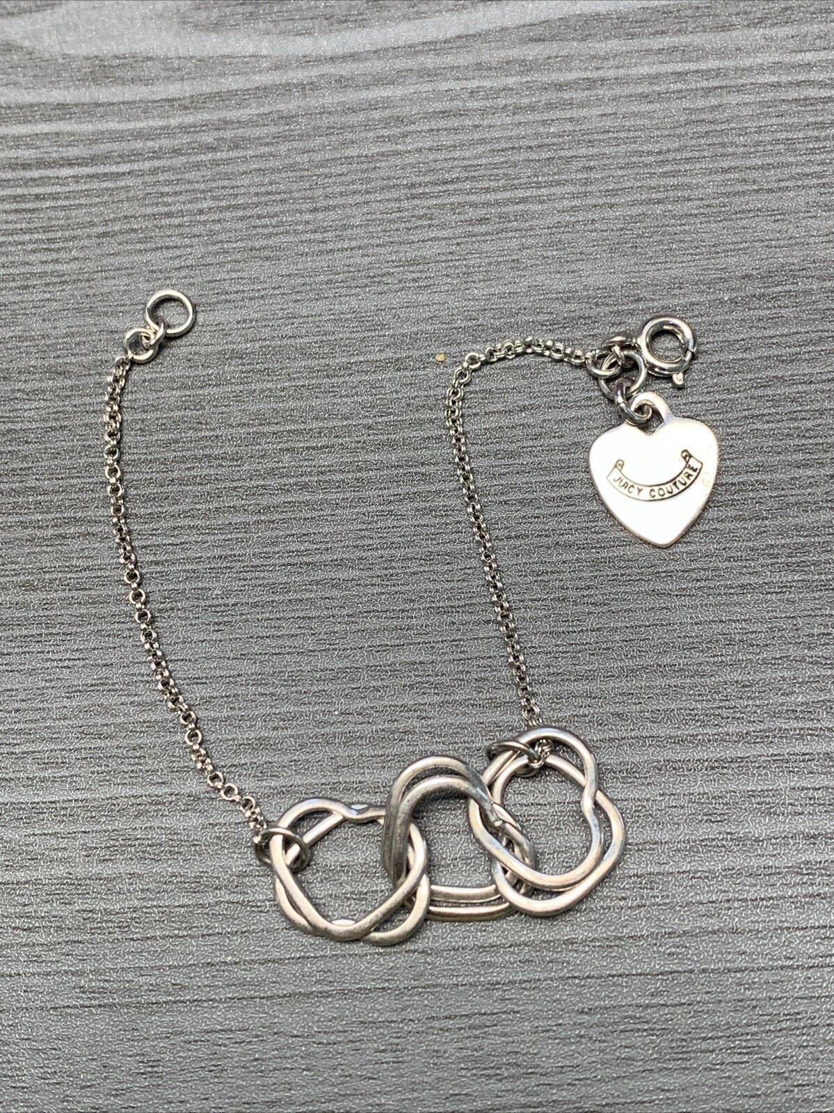 Vintage Juicy Couture Delicate Heart Charm Silver Tone BRACELET 6.5” Sz Small
