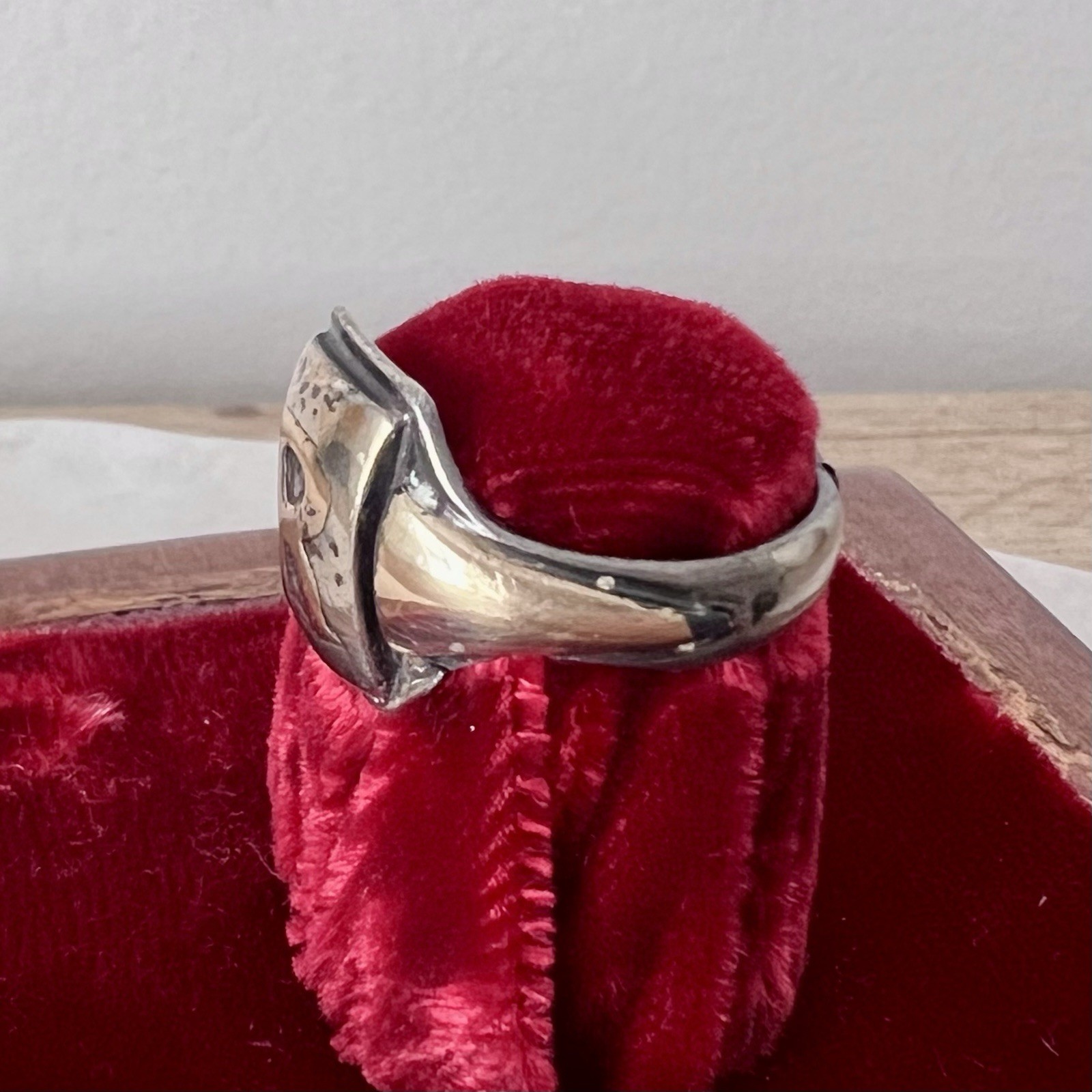 Antique Art Deco Ring Silver & Gold Signet Ring w/Case Monogram Initial R Sz 10