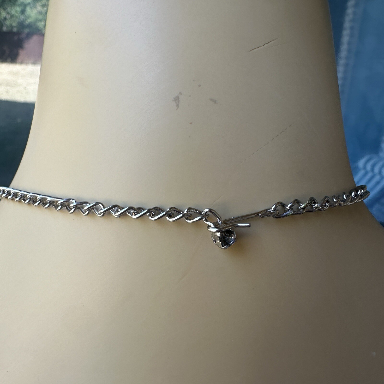 VTG 1950s Choker Necklace 16.5 Inch Light Blue Rhinestones Silver Sparkly Fancy