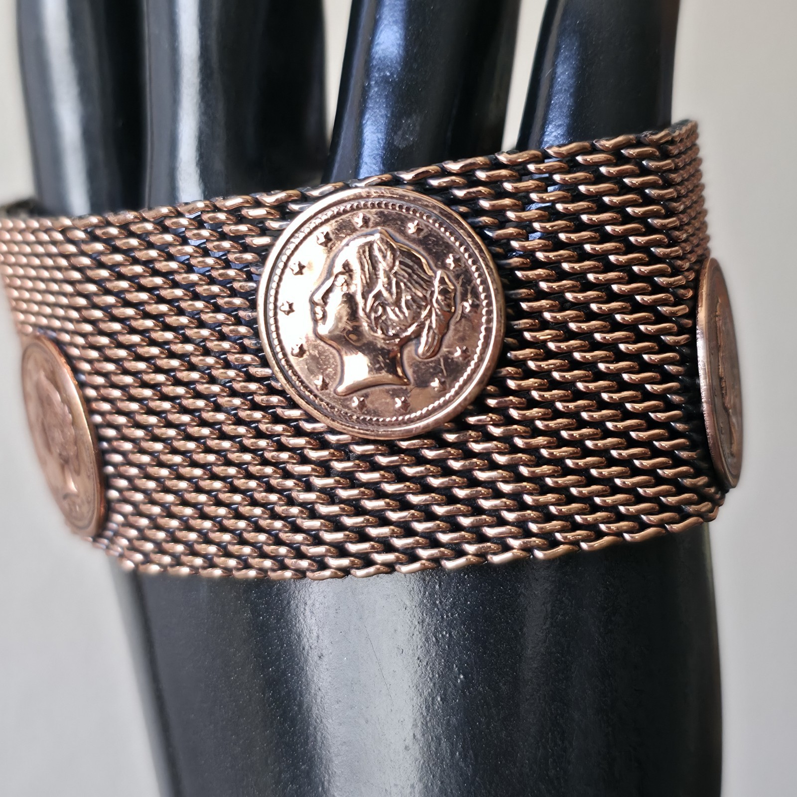 COPPER MESH COIN Bracelet MEDALLION STATEMENT
