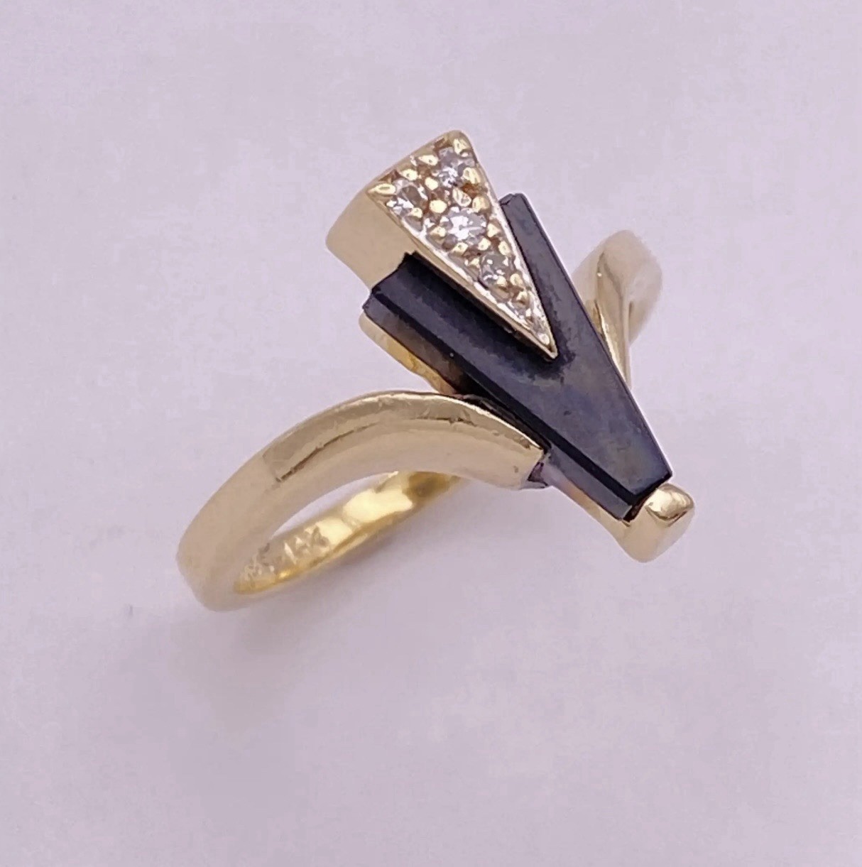 Art Deco Inspired Vintage Ring 14K Gold Onyx and Diamond