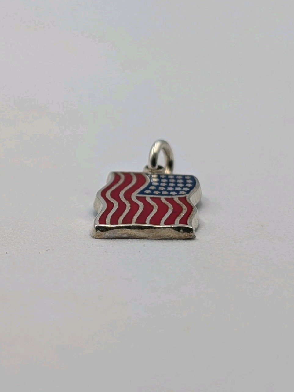 Vtg 925 Sterling Silver Blue Red Enamel American Flag Charm Waving USA Pendant
