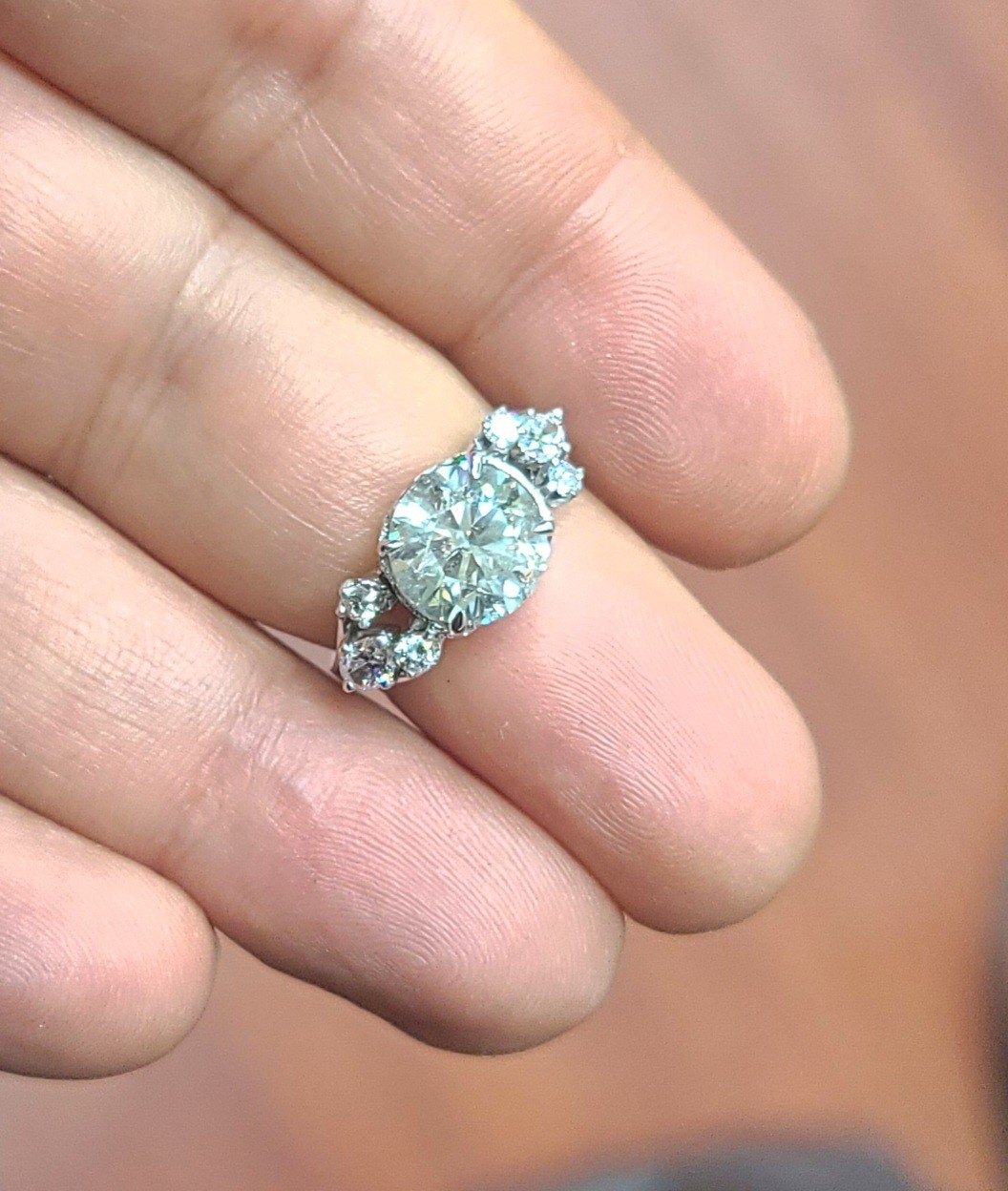 Vintage 14k White Gold Engagement Ring 2.82CT. Natural Round Diamond Circa 1950s