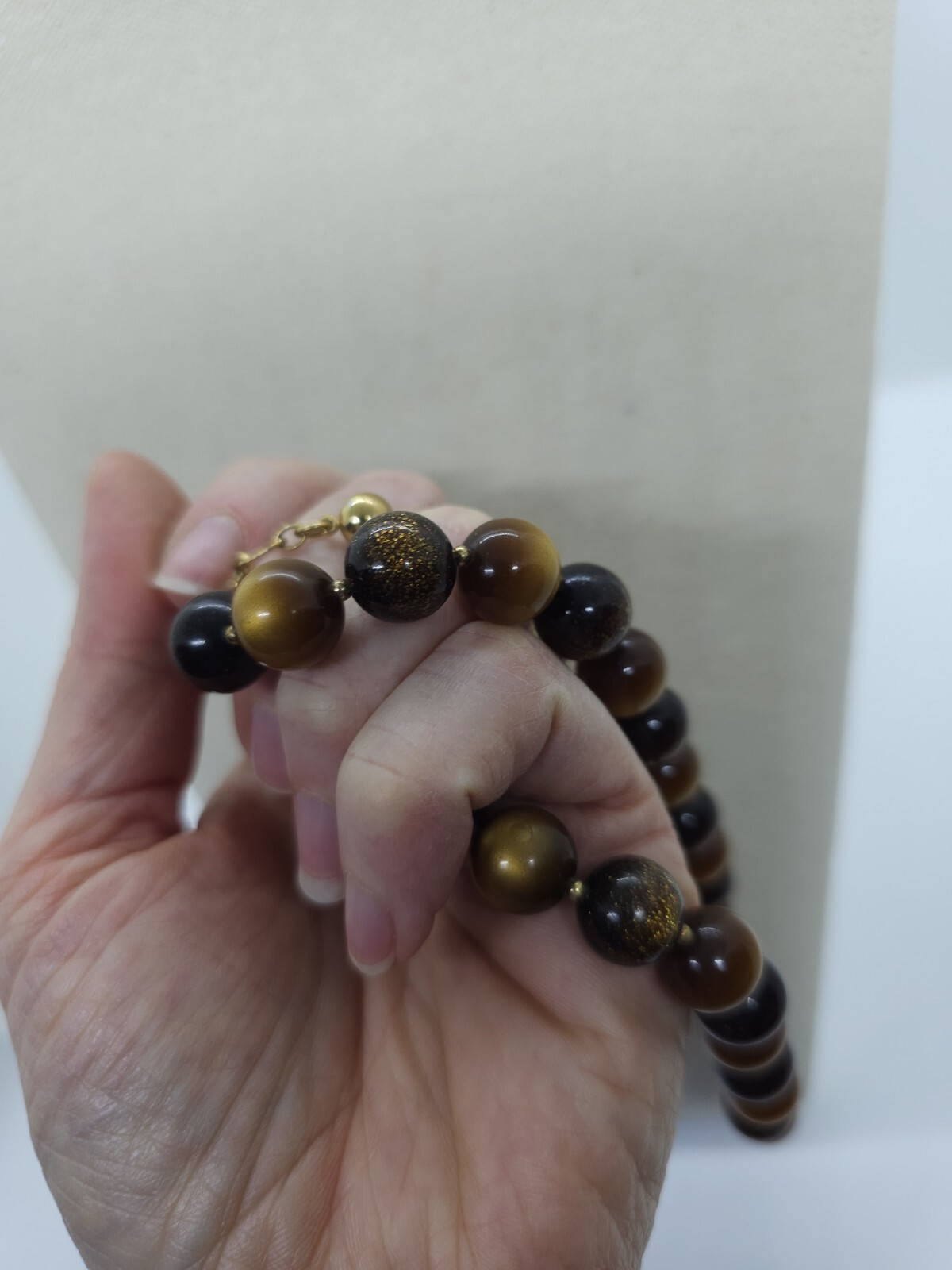 Vintage Trifari Golden Brown Beaded Choker Necklace