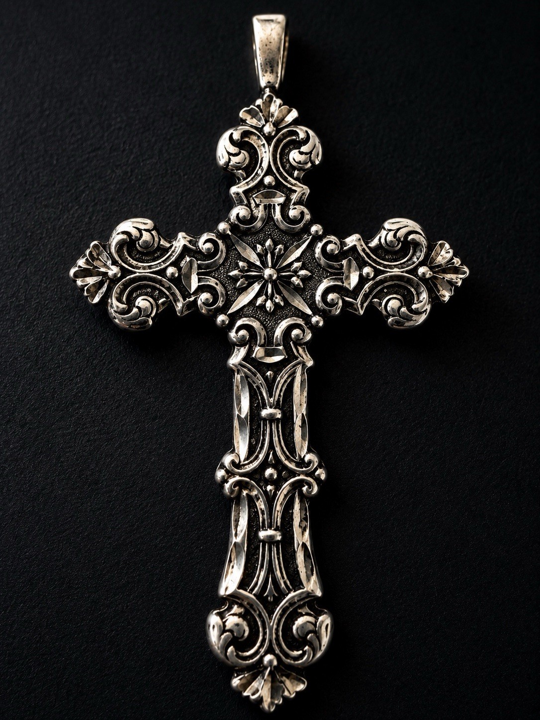 Antique Victorian .925 Sterling Silver Gothic Cross Pendant Ornate Religious