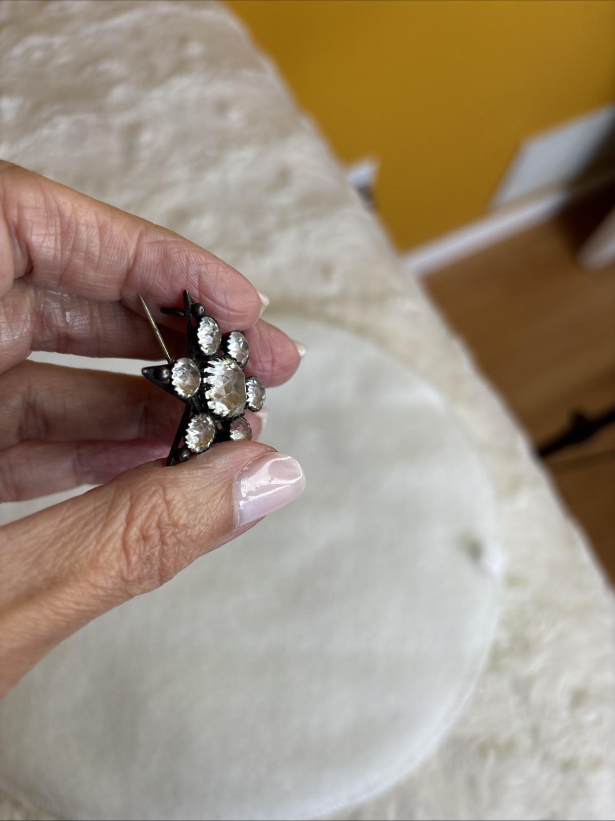 AntiqueVictorian Sterling Silver Tone Alloy Paste Glass Cluster Star Brooch1800s