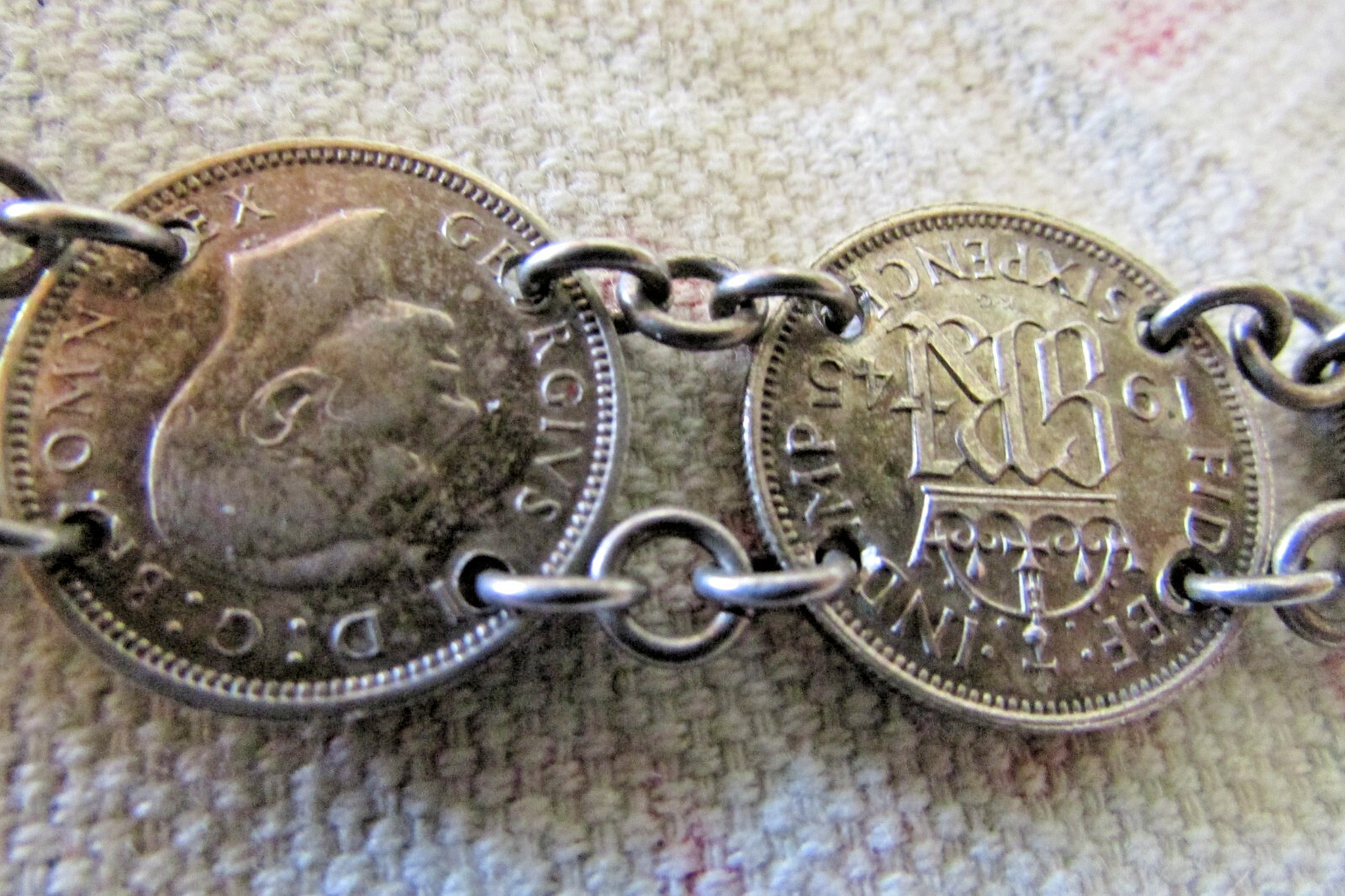 VINTAGE KING EDWARDS 7 PENCE 1944-45 COINS NICKEL SILVER BRACELET