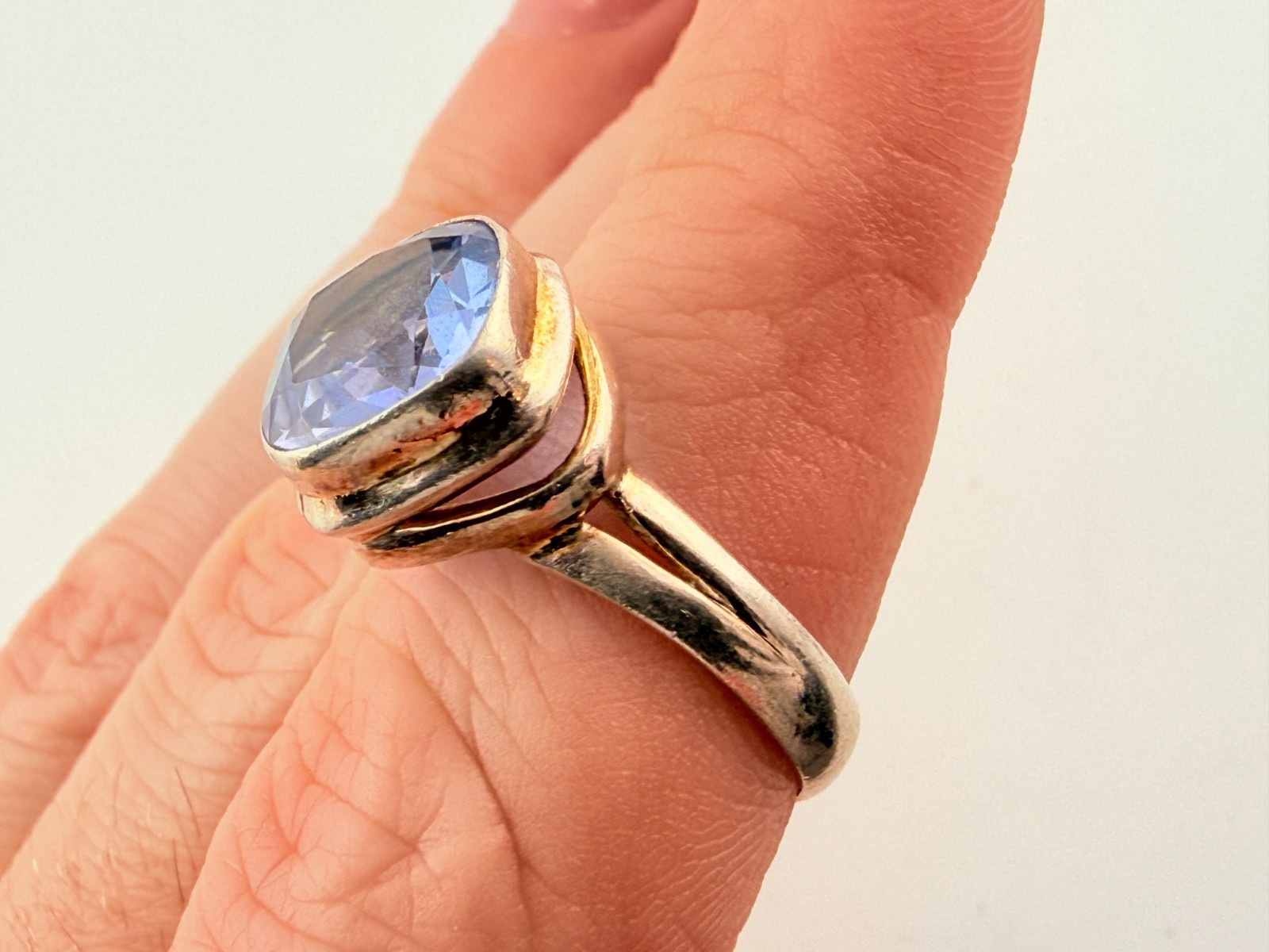 Vintage Sterling Silver Alexandrite Color Change Glass Blue Purple Ring Size 7.5