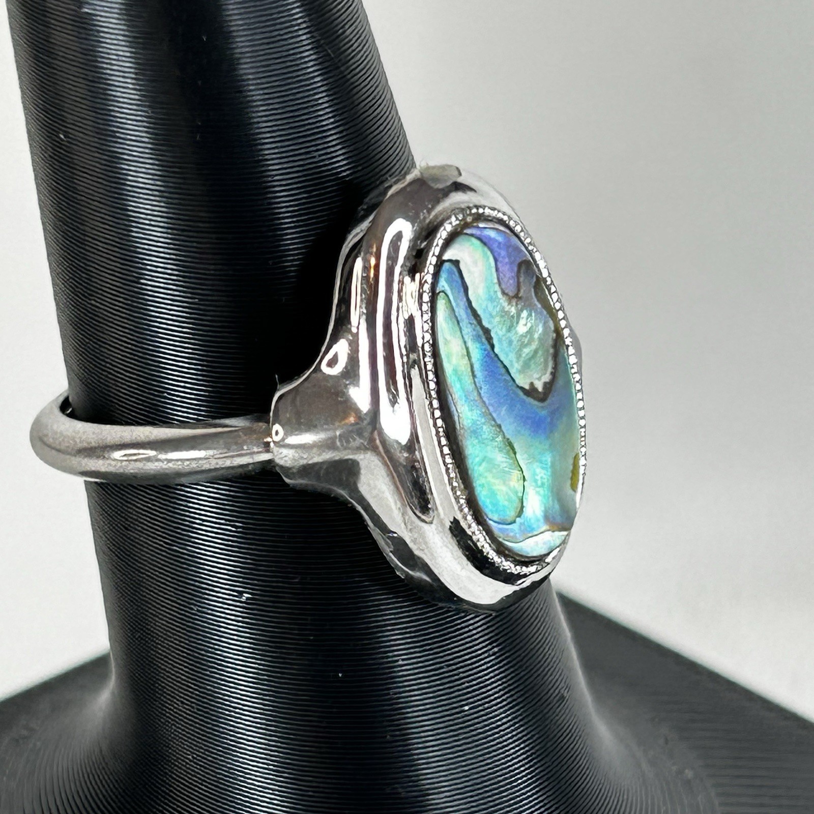 Vintage Avon Abalone Ring Silver Tone Size 7.25 Adjustable