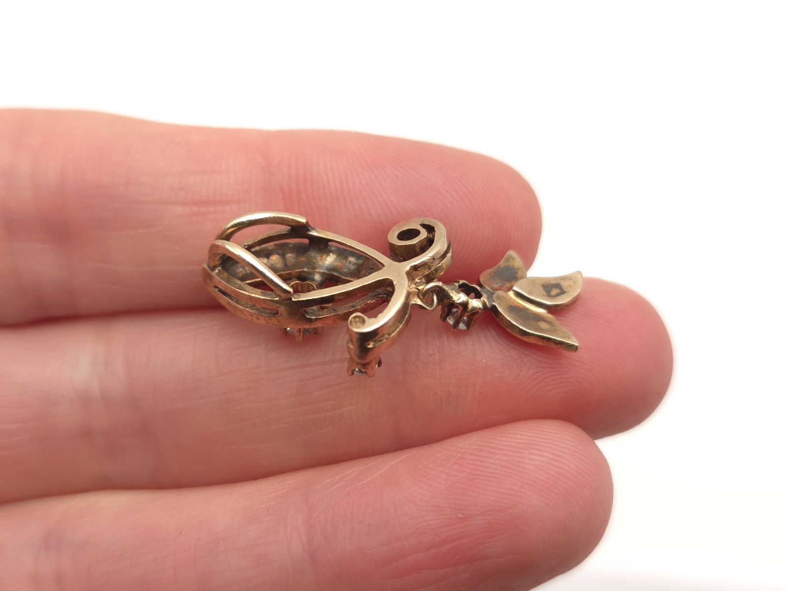 Vintage Antique Victorian 14K Solid Gold Multiple Diamond Leaf Dangle Pendant