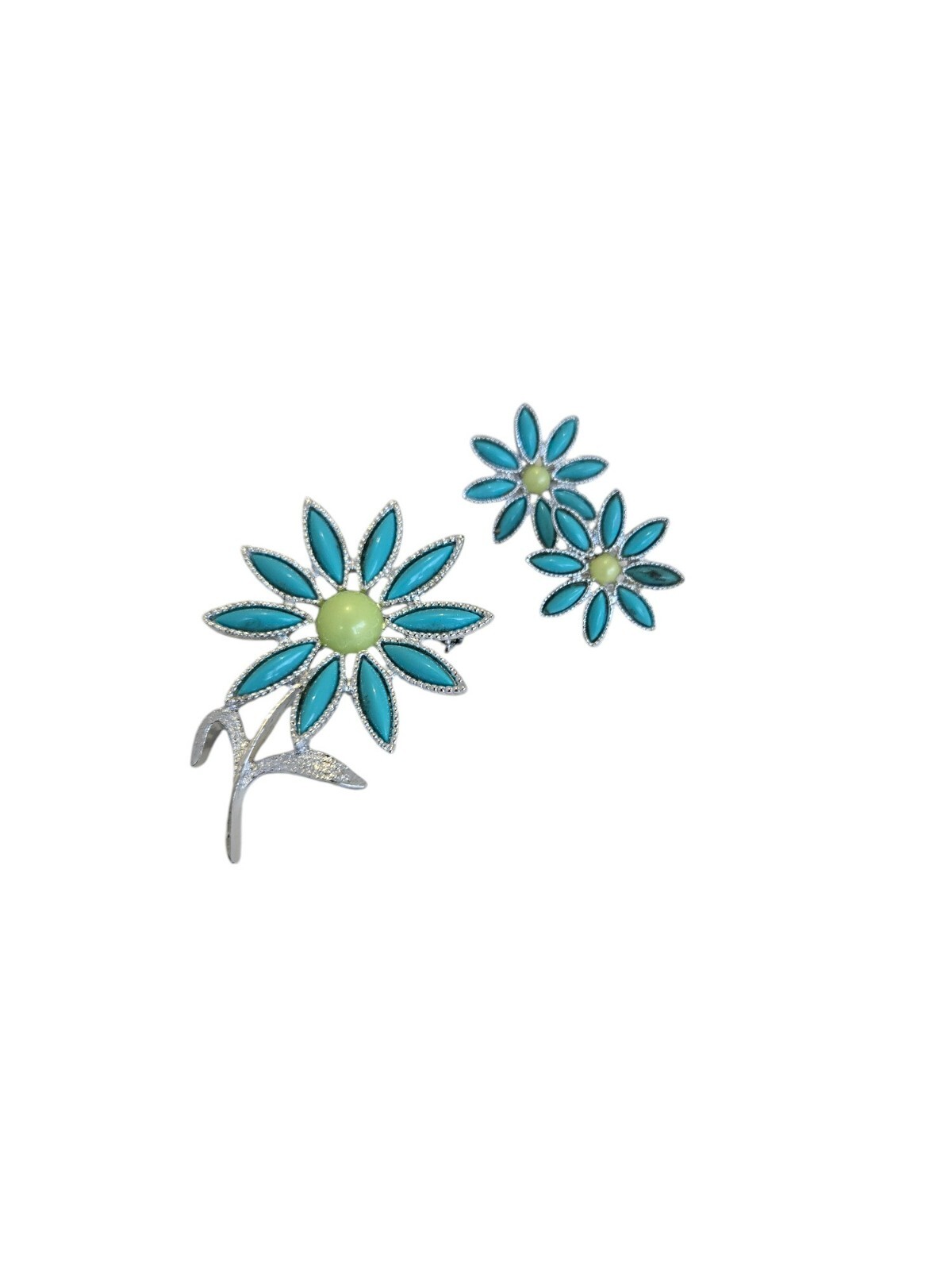 Vtg Sarah Coventry Daisy Time Brooch w/ Matching Clip-on Earrings (1971) Signed