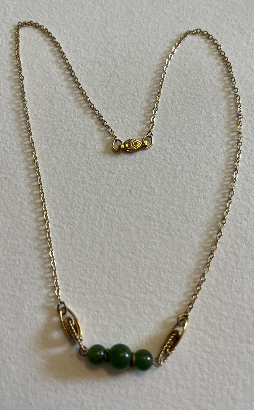 Vintage 1/20th 12 K Gold Filled Green Beaded Necklace