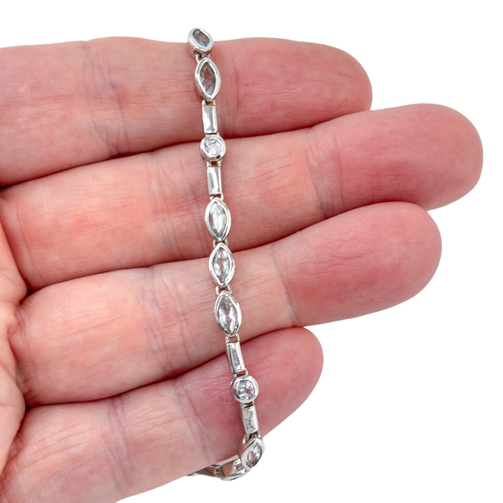Vintage Sterling Silver 925 | Marquise Round Cubic Zirconia Necklace 18.5″-20″