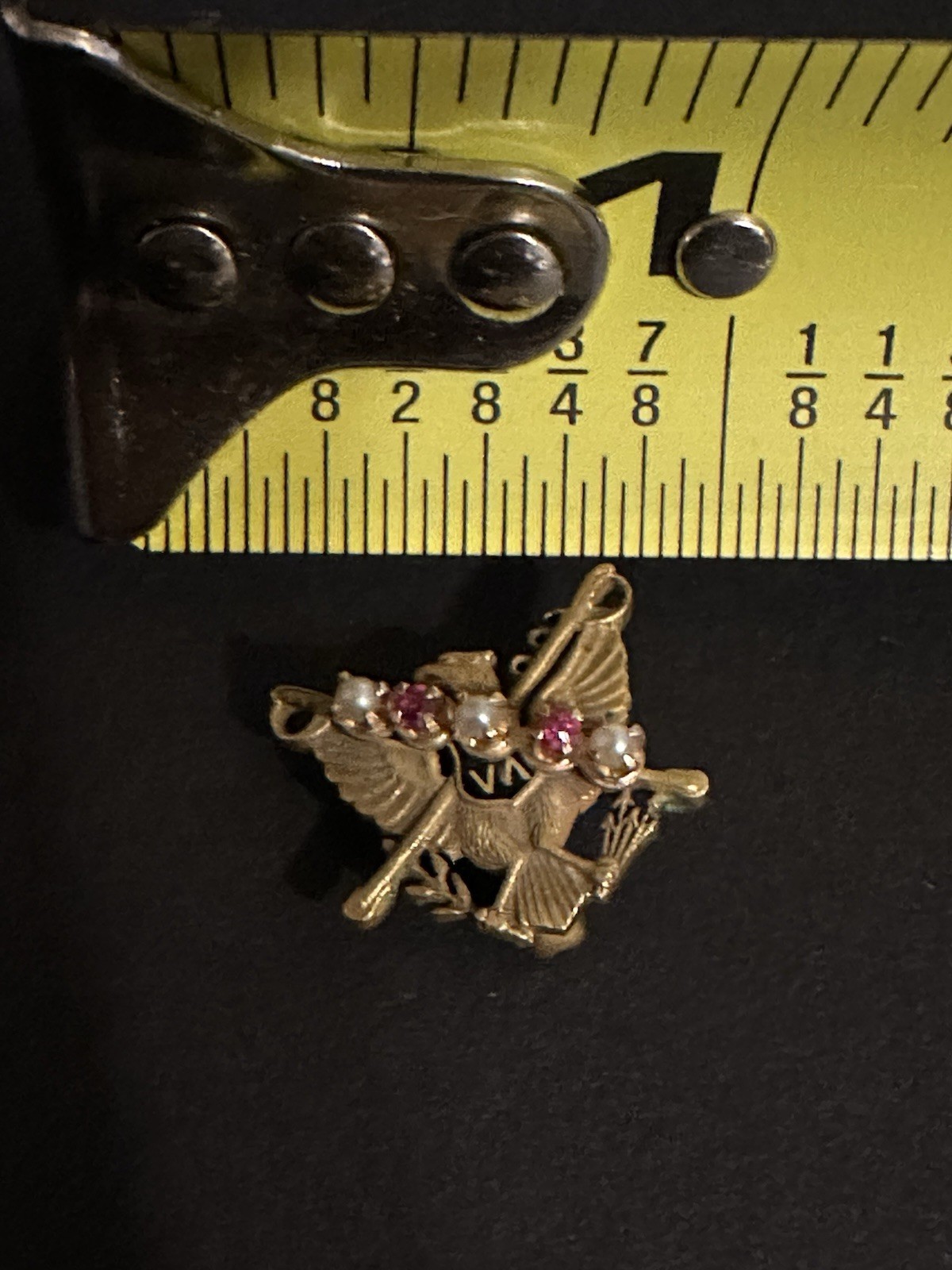 14kt Gold 1920’s Scabbard & Blade Engraved Eagle Military Pin w/Pearls Gemstones