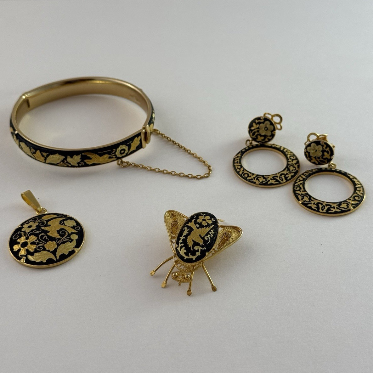 Vintage Spanish Damascene style jewelry set