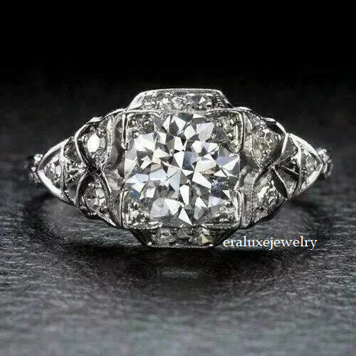 Art Deco 3.49Ct Round Cut Lab Created Diamond 14K White Gold FN Engagement Ring