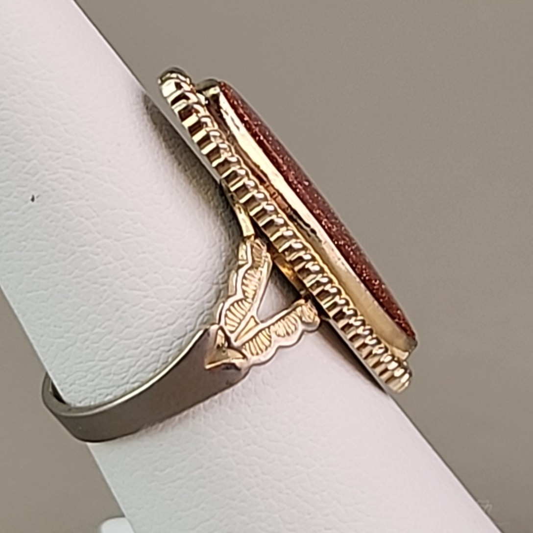 Vintage Goldstone Ring Elongated Oval Gold Tone Sz 6