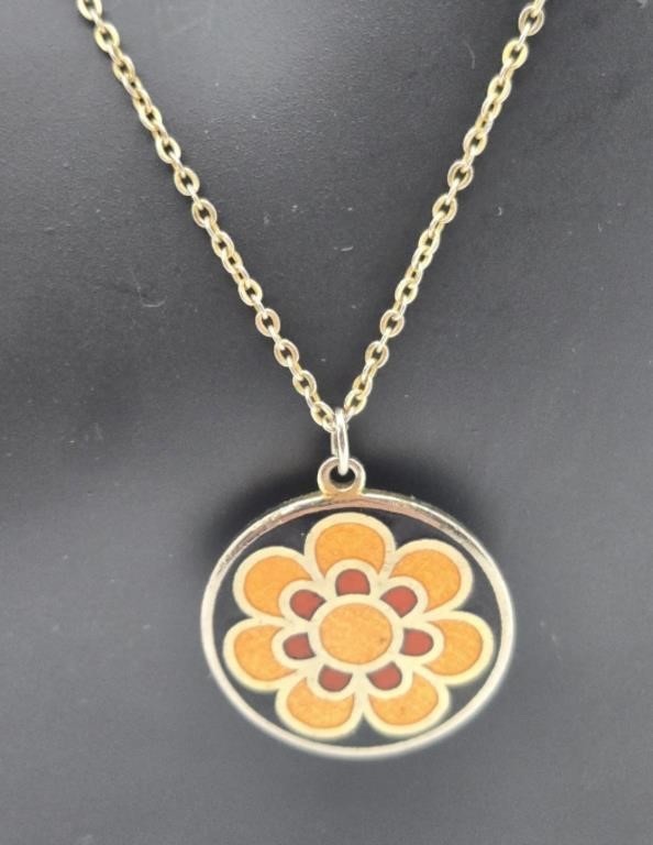 1970s De Passille Sylvestre Enamel Flower Necklace Signed Vintage Quebec Canada