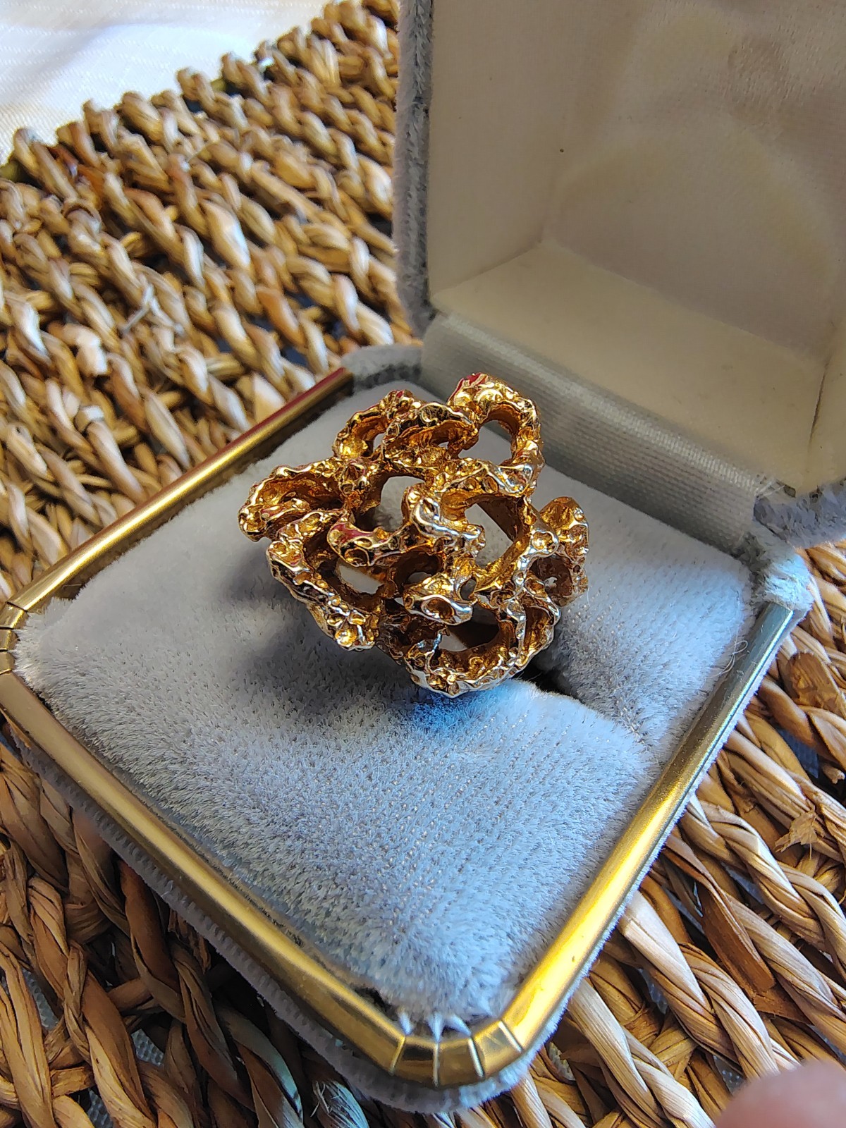 Gold Modernist Brutalist Nugget Coral Cast Ring Mid Century Vintage Sub 14k 9 Gr