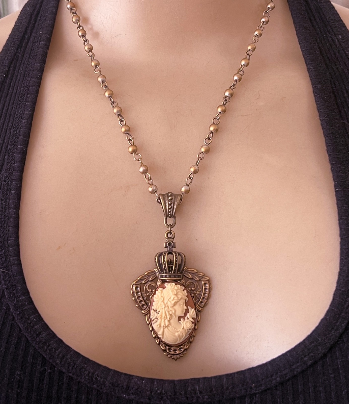Victorian Revival Necklace Goddess Cameo Crowned Filigree Pendant