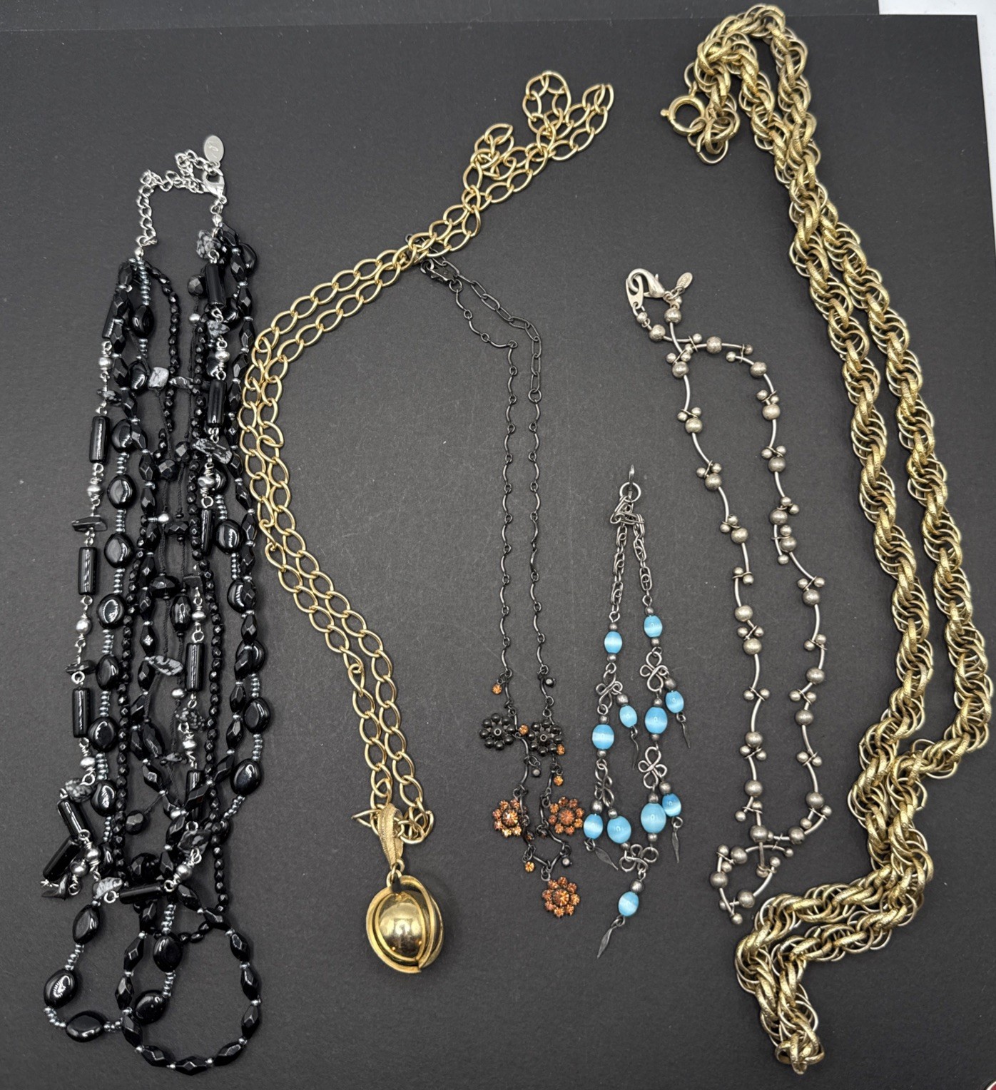 Lot Of 5 Necklaces Vintage To Now – Some Signed LC PD And Austrian Crystal B44