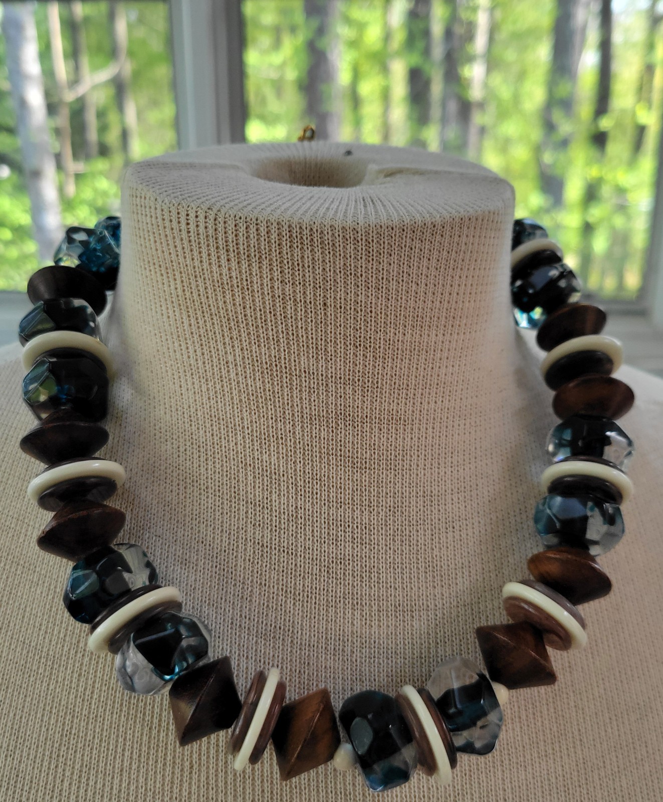 Vintage YVES SAINT LAURENT Large Bead Ball Wood Choker Necklace VGC Signed YSL