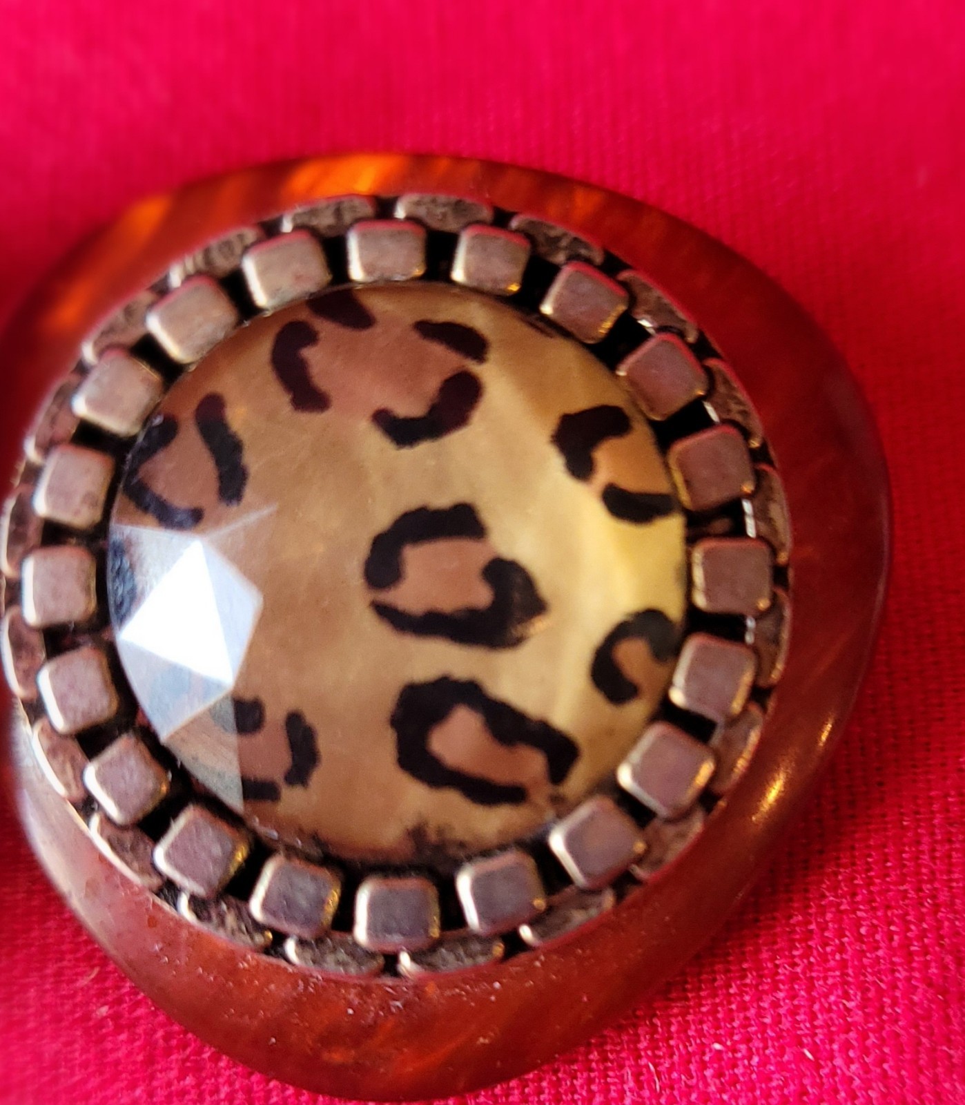 Vintage 80’s Leopard Acrylic ? Resin Topaz Gem STATEMENT Clip Earrings