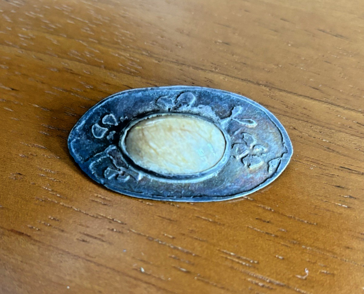 Antique Oval Silver Pin with Unknown Stone and Design