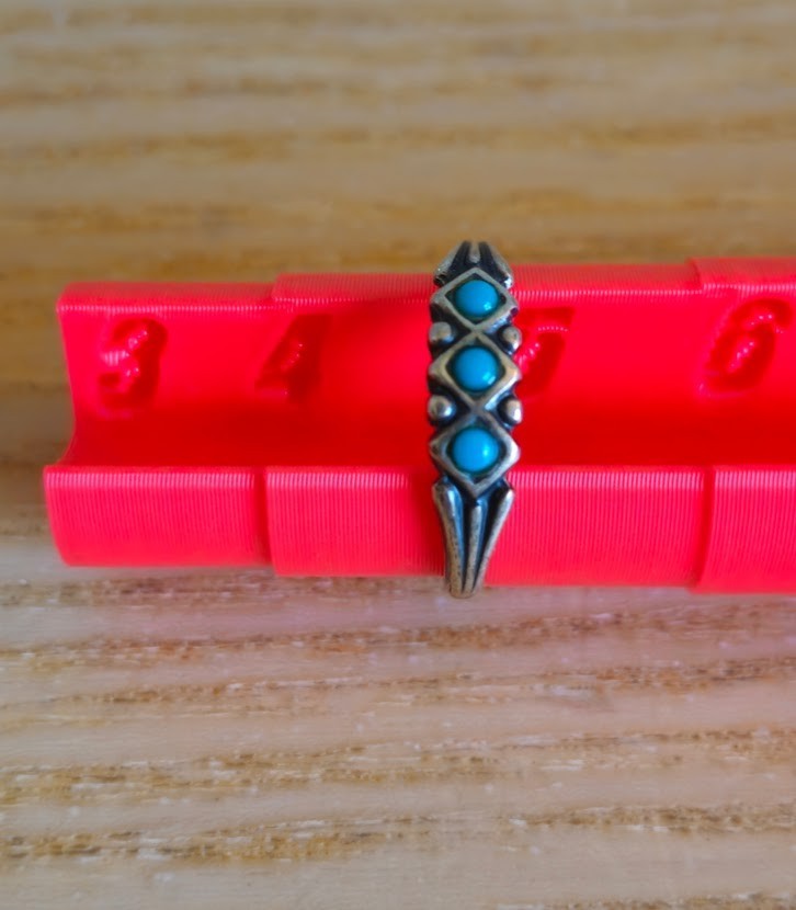 Vintage Small Uncas Signed 925 Sterling Silver Blue Art Deco Lattice Ring Size 4