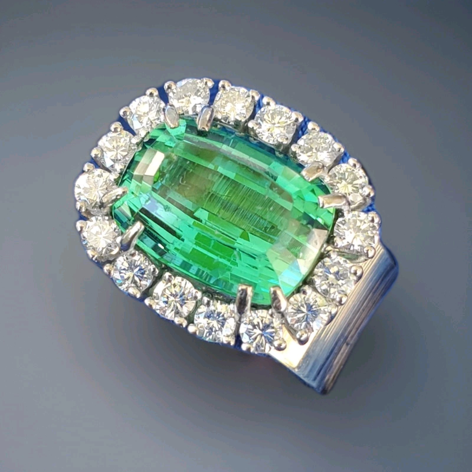 EARTH MINED Sea foam Blue Green PARAIBA Tourmaline DIAMOND Designer Deco Ring