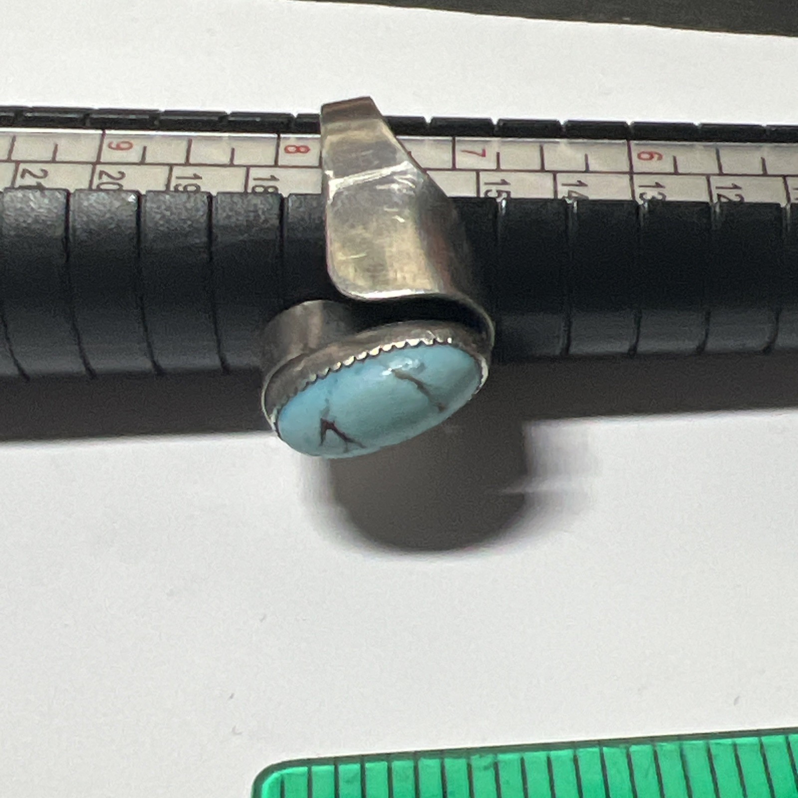 VTG Beau Sterling Silver Turquoise Ring Oval Stone Modernist Ring Sz 7.75