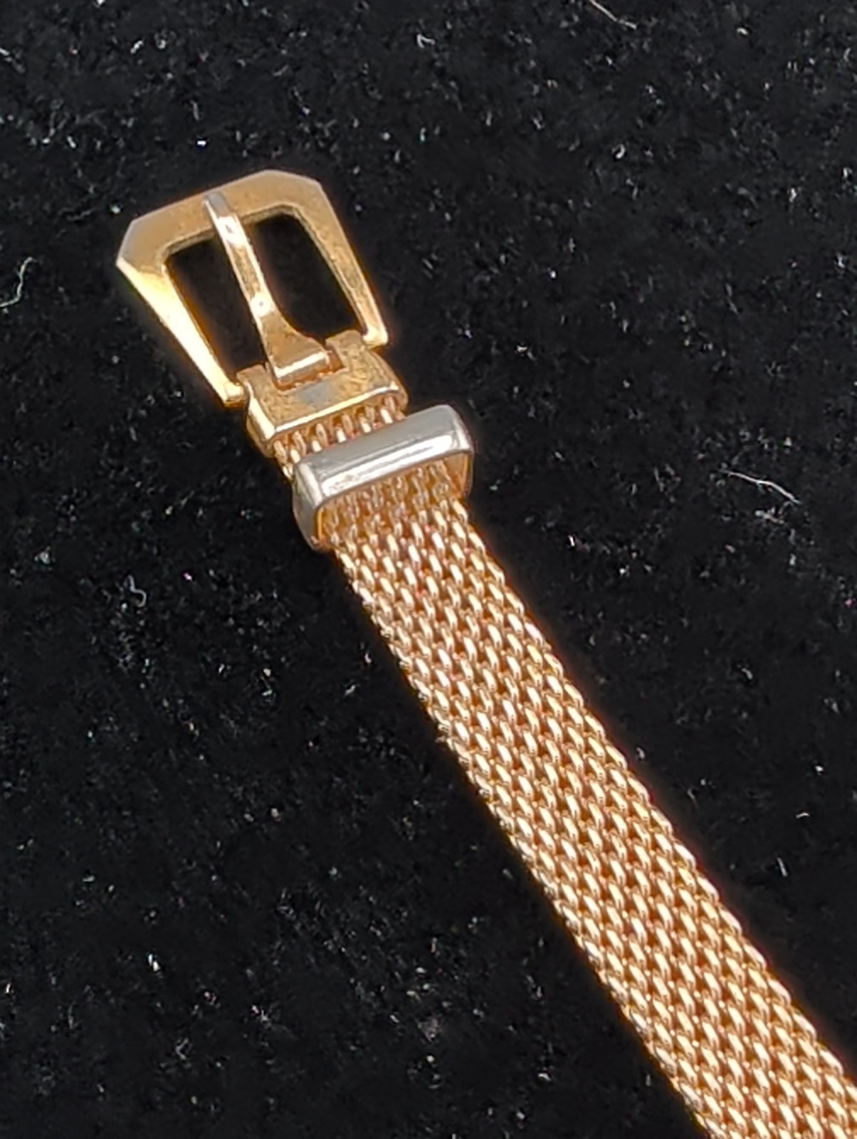 Vtg Gold Tone Mesh Buckle Bracelet Tiger’s Eye Cabochon Victorian Revival 1960s