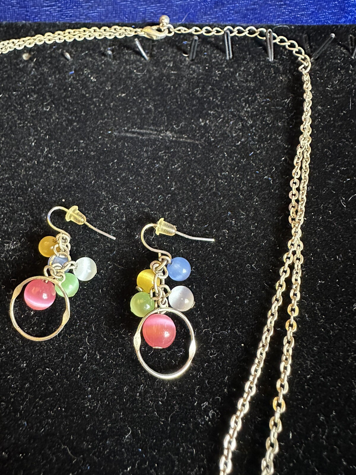 Silver tone Multi Strand color Beads w matching Pierced earring Set PreO Good
