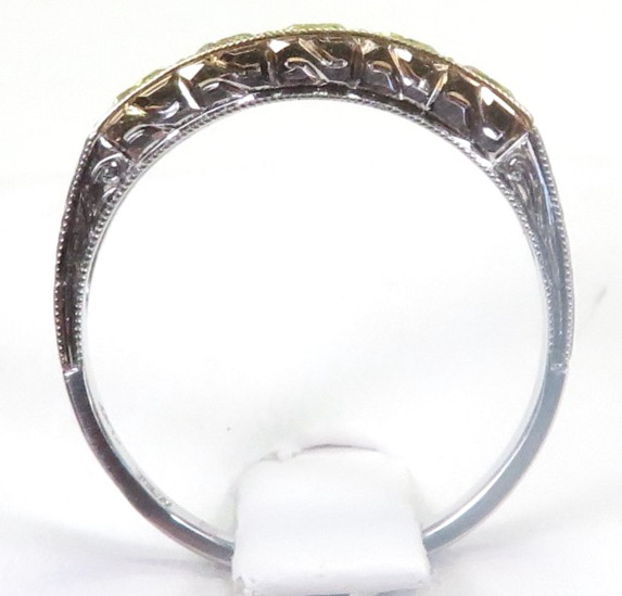 Antique Fancy Light Yellow Plat 18KY Cushion Diamond Wedding Band Size 6 EGL USA