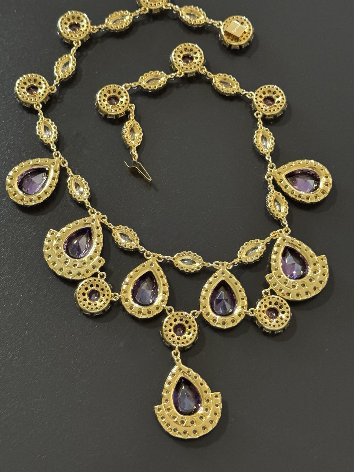 Ciner Signed Purple & Clear Crystal Rhinestone Drop Necklace 1960s