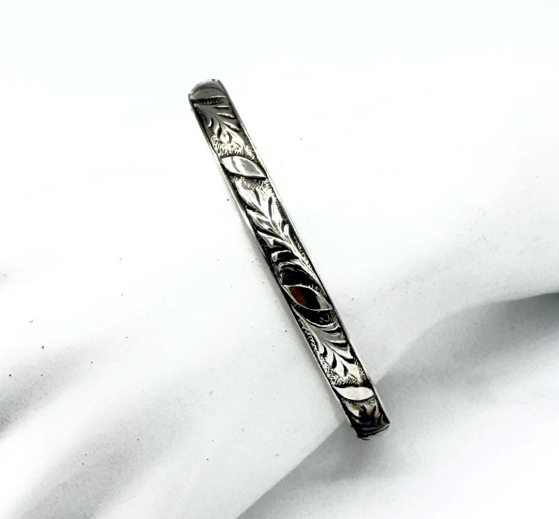 Vintage Sterling Silver Danecraft Felch Leafy Floral Bangle Bracelet