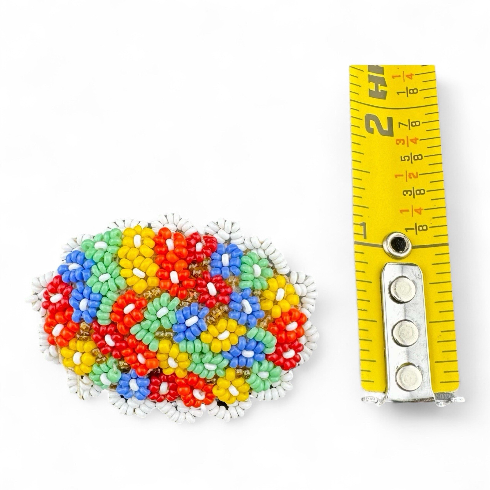 Vintage Czech Multicolor Microbead Floral Themed Oval Brooch
