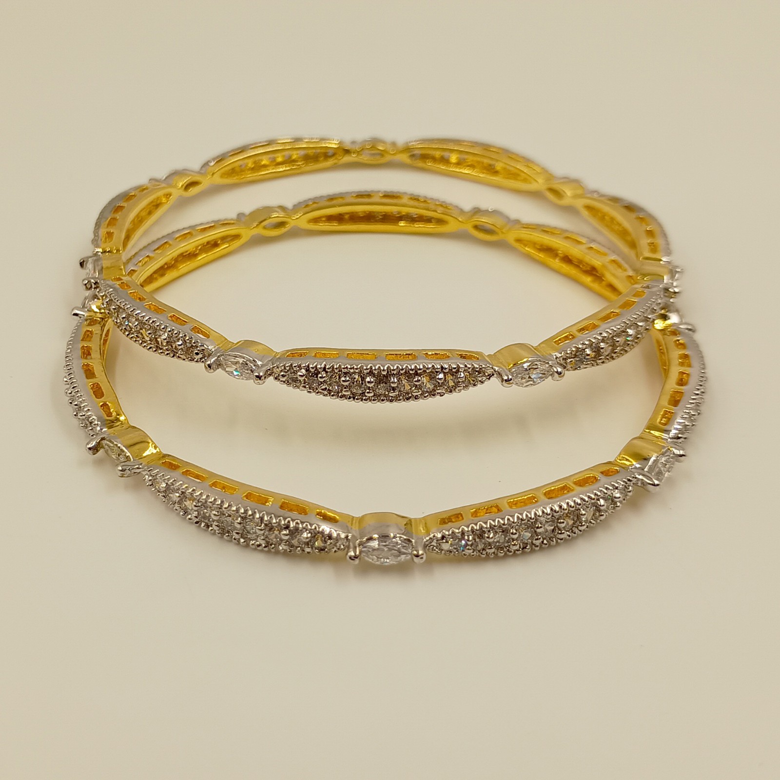 Handmade South Indian CZ Bangle Set 22K Gold Plated Bridal Wedding Jewelry Sets