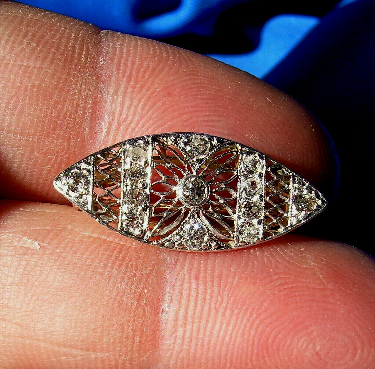 NATURAL EARTH MINED DIAMOND ORIGINAL ART Deco Brooch PLATINUM Filigree Pendant